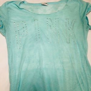 PINK light teal green shirt